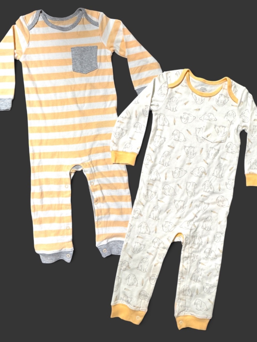 Amazon Essentials Baby 18M Cotton Romper Set Bunny Stripe Long Sleeve